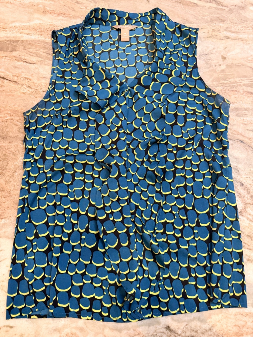 Banana Republic Top Medium Blue Green Geometric Print Sleeveless Blouse